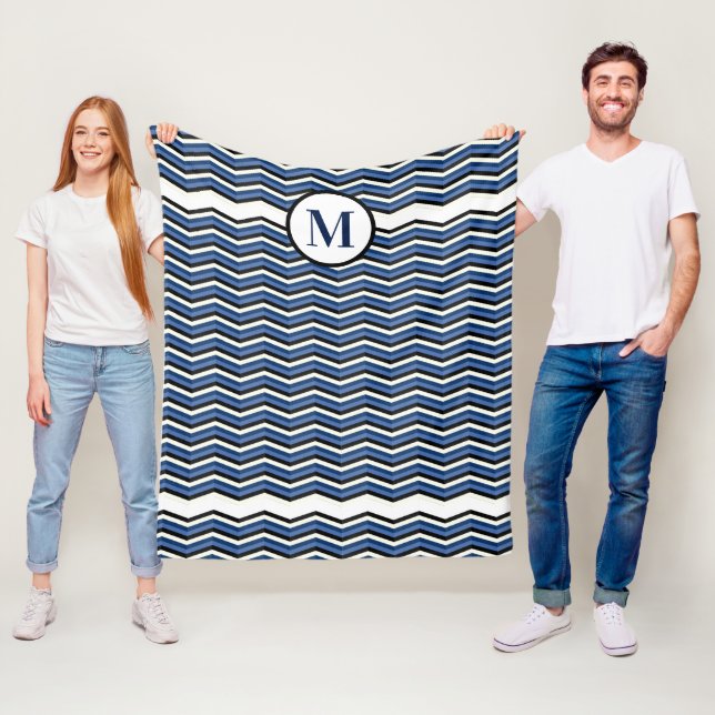 Navy Zickzack Blue Gray Nautic Monogram Fleecedecke (Beispiel)