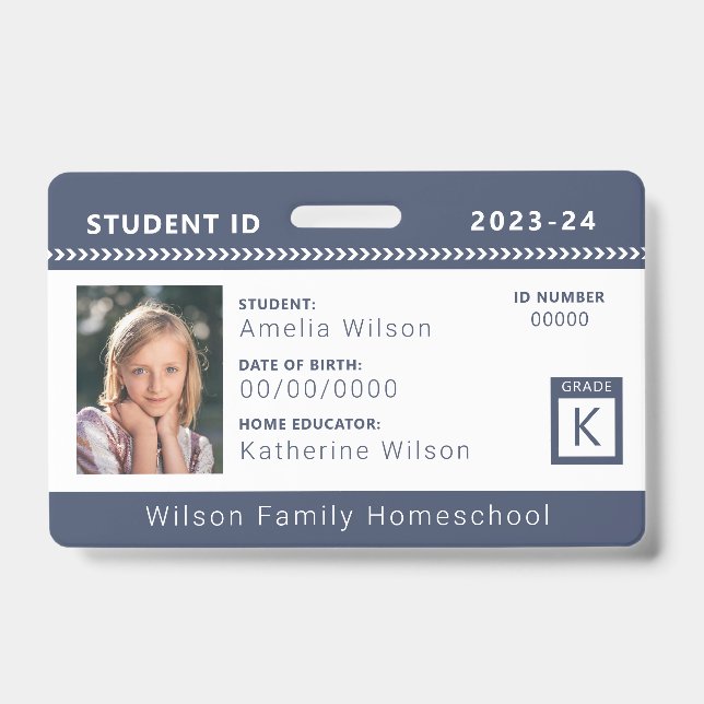 Navy Zickzack Homeschool Student ID Abzeichen Ausweis (Vorderseite)
