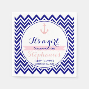 Navy Zickzack mit Baby Pink Nautical Baby Dusche Serviette
