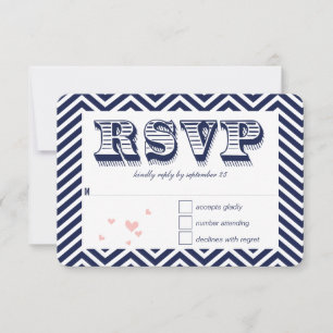 Navy Zig Zag Typografy Wedding RSVP Karte