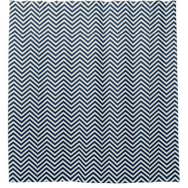 Navy Zig Zag Wave Pattern Duschvorhang (Vorderseite)
