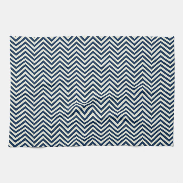 Navy Zig Zag Wave Pattern Geschirrtuch (Horizontal)
