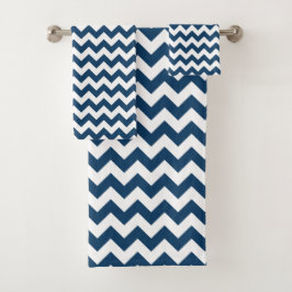 Navy Zigzag, Zickzack, Marine, geometrisches Muste Badhandtuch Set