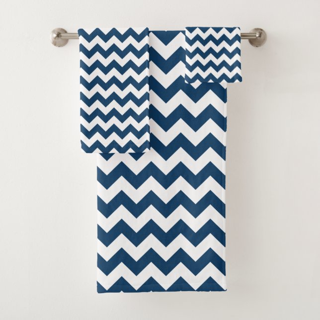 Navy Zigzag, Zickzack, Marine, geometrisches Muste Badhandtuch Set (Insitu)
