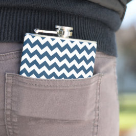 Navy Zigzag, Zickzack, Marine, geometrisches Muste Flachmann