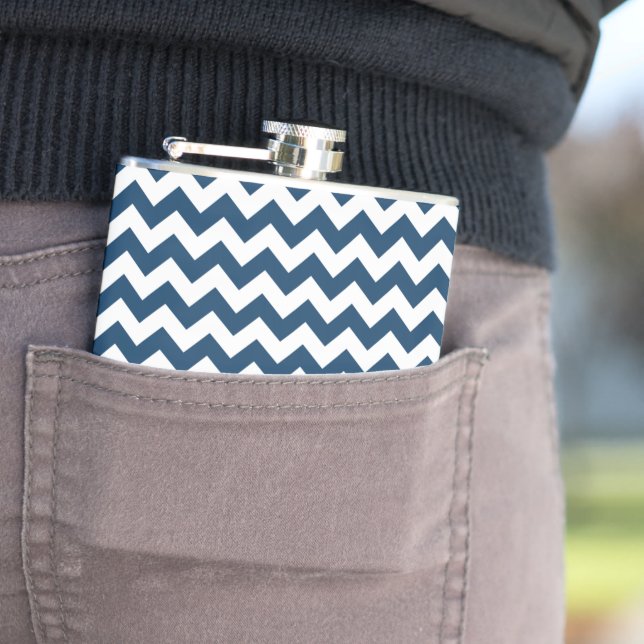 Navy Zigzag, Zickzack, Marine, geometrisches Muste Flachmann (Beispiel)