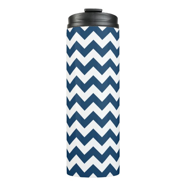 Navy Zigzag, Zickzack, Marine, geometrisches Muste Thermosbecher (Vorderseite)