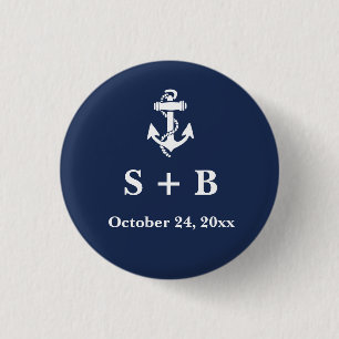 Navyblau Anker Nautische Strand Ozean Hochzeit  Button