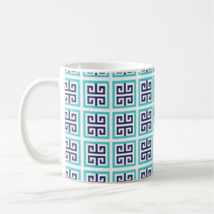 Navyblau Aqua Griechisches Muster Kaffeetasse