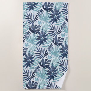 Navyblau Aqua & Weiße Palmwedel Strandtuch