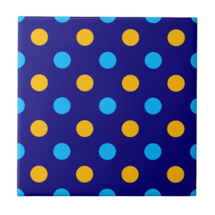 Navyblau Gelb Cyan Punkte Design Fliese