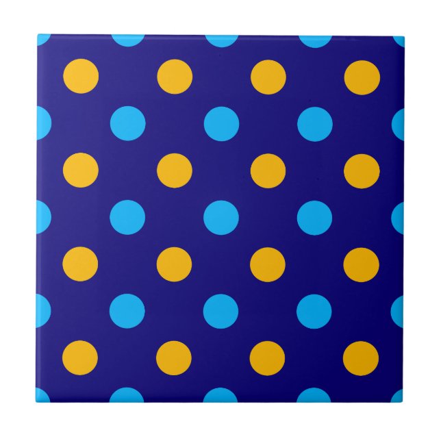 Navyblau Gelb Cyan Punkte Design  Fliese (Vorderseite)