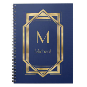 Navyblau & Gold geometrisch   Monogramm & Name Notizblock