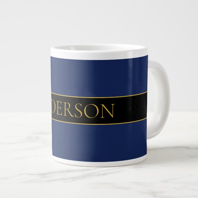 Navyblau & Gold Name Nachname oder Geschäft  Jumbo-Tasse (Vorderseite Rechts)
