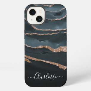 Navyblau & Kupfer Elegantes Skript Abstrakt Name iPhone Hülle