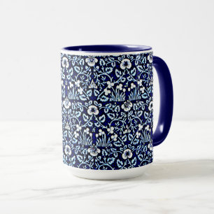 Navyblau mit Blumenmuster Tasse