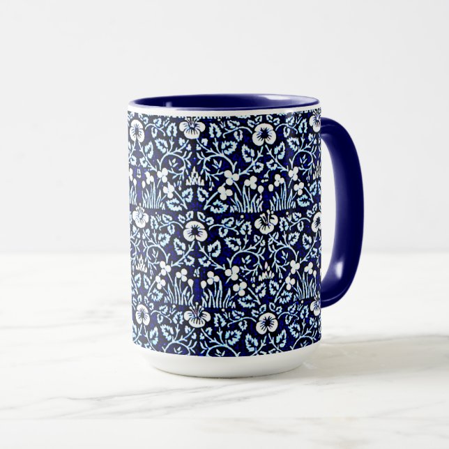 Navyblau mit Blumenmuster Tasse (VorderseiteRechts)