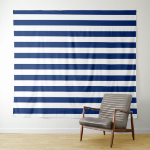 Navyblau mit klassischem weißen Streifenmuster Wandteppich