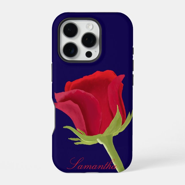 Navyblau mit roter Rose iPhone 16 Pro Hülle (Rückseite)