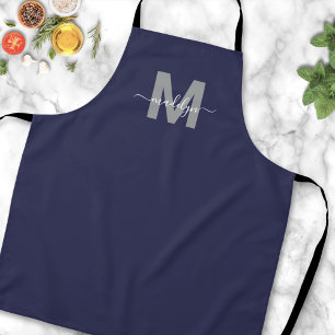 Navyblau Modern Minimalistisch Elegantes Monogramm Schürze