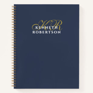 Navyblau Monogramm Gold Weiß Minimalistisch Männer Notizbuch
