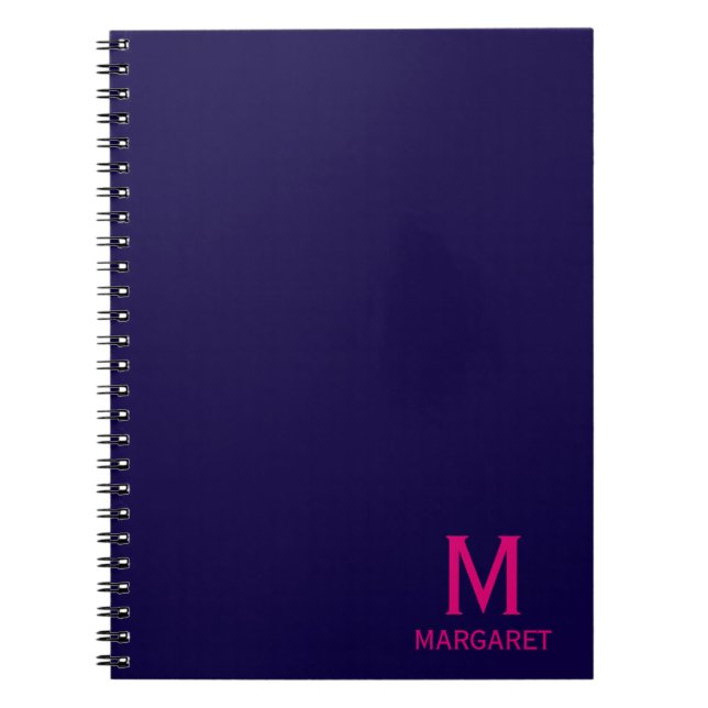 Navyblau und Fuchsia-Monogramm-Name modern Notizblock (Vorderseite)