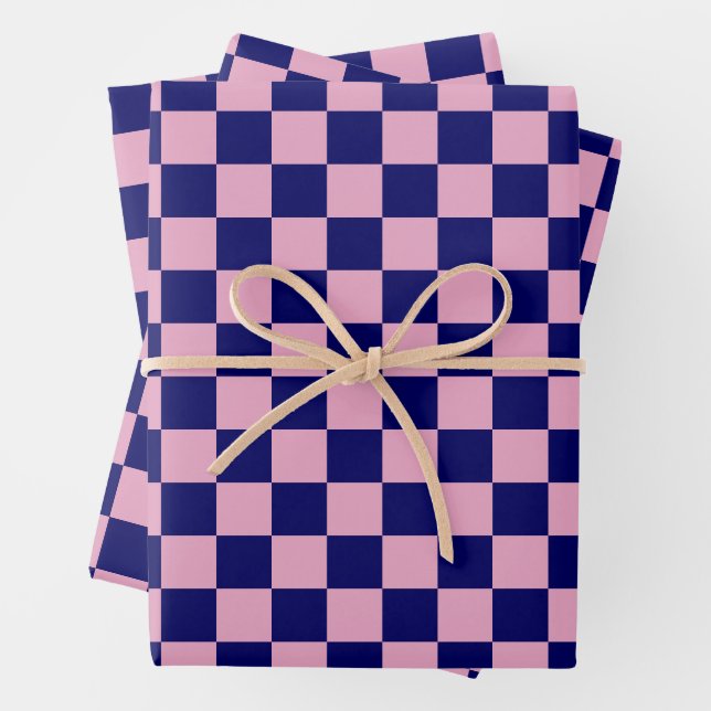 Navyblau- und Hellrosa-Karo-Muster Geschenkpapier Set (Beispiel)
