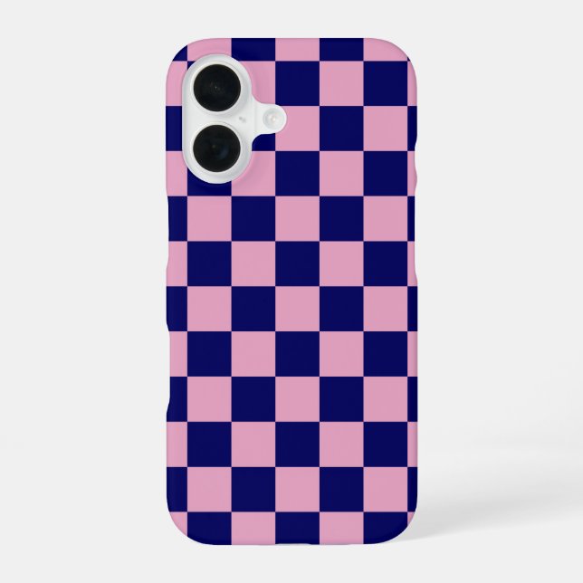 Navyblau und Hellrosa Karomuster iPhone 16 Hülle (Rückseite)