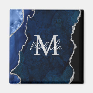 Navyblau und Silbermarmor-Achat Magnet