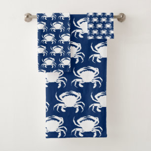 Navyblau und weiße Krabben Badhandtuch Set
