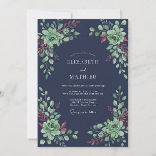 Navyblau üppige Winterhochzeit Einladung