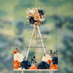 Navyblau, verbranntes Orange und Champagner Hochze Acrylschild