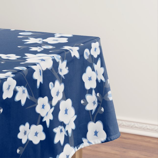Navyblau Weiße Kirschblüte  Tischdecke (Beispiel)