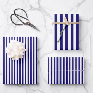 Navyblau-weiße Streifen Geschenkpapier Set