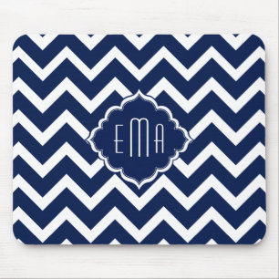 Navyblau-weißes Chevron-Zickzack-Muster Mousepad