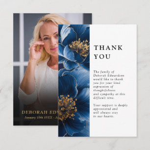 Navyblaue Blumen-Feier-des-Lebens-Begräbnis-Foto Dankeskarte