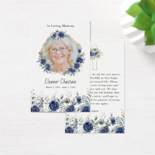 Navyblaue Blumen Gold Foto Trost Gebets Karten