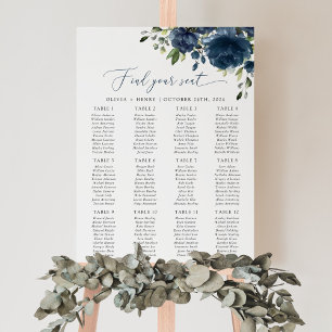 Navyblaue Blumen, Grünzeug, Sitzordnung zur Hochze Poster