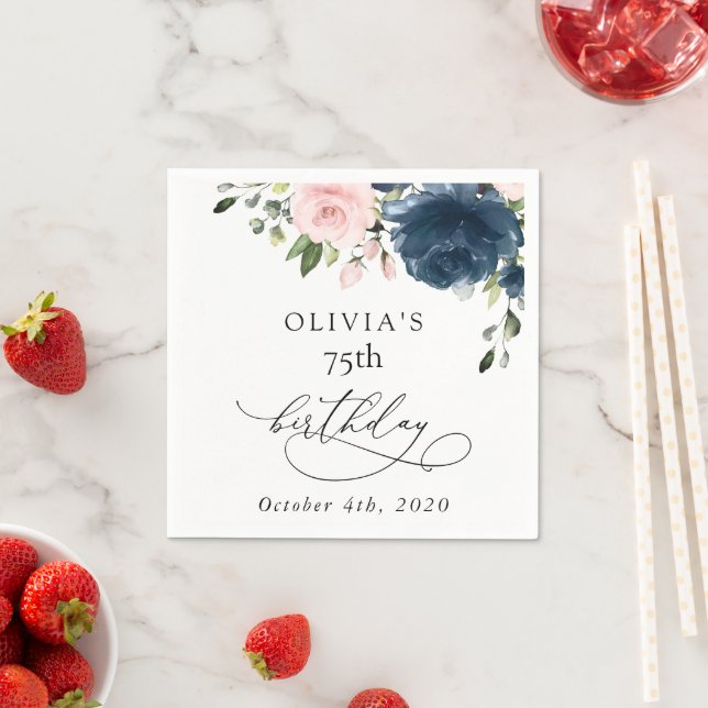 Navyblaue Blumen, rosa Blumen, Boho, Geburtstag Serviette (Beispiel)