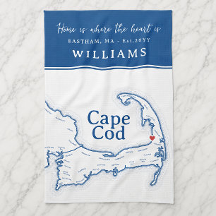 Navyblaue Cape-Cod-Karte Neues Zuhause Geschirrtuch