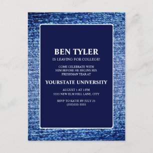Navyblaue Denim College Kofferparty Einladungspostkarte