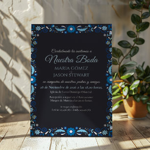 Navyblaue elegante klassische spanische Hochzeit m Einladung