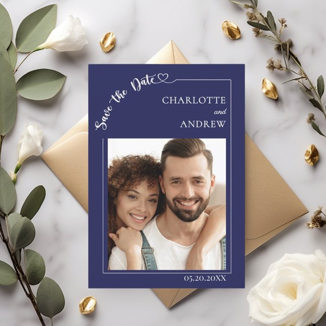Navyblaue Elfenbein-Foto-Hochzeits-Save-the-Date-K Save The Date (Von Creator hochgeladen)