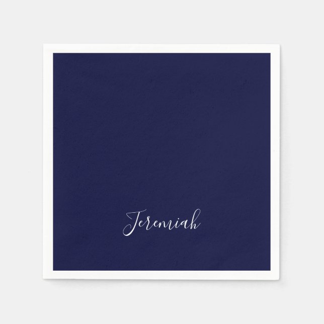 Navyblaue Farbe schlichte moderne eigene Namens-Ka Serviette (Vorderseite)