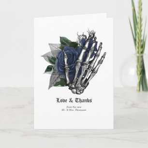 Navyblaue florale gotische Hochzeit Dankeskarte
