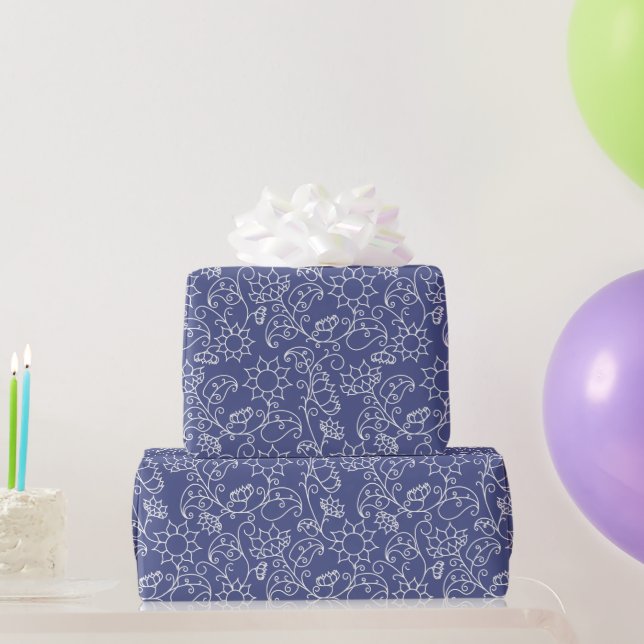 Navyblaue florale nahtlose Muster Geschenkpapier (Partygeschenke)