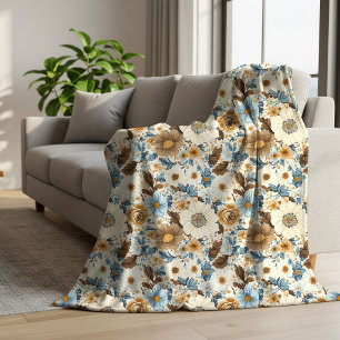 Navyblaue florale opulente Boho-Terrakotta-Akzente Sherpadecke