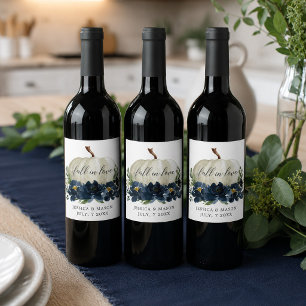 Navyblaue Florale Weiße Kürbis-Wein-Etiketten Weinetikett