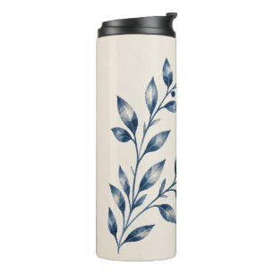 Navyblaue Foliage-Minimalist-Thermalflasche Thermosbecher