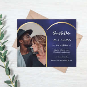 Navyblaue Foto-Bogen-Hochzeitsankündigung 'Save th